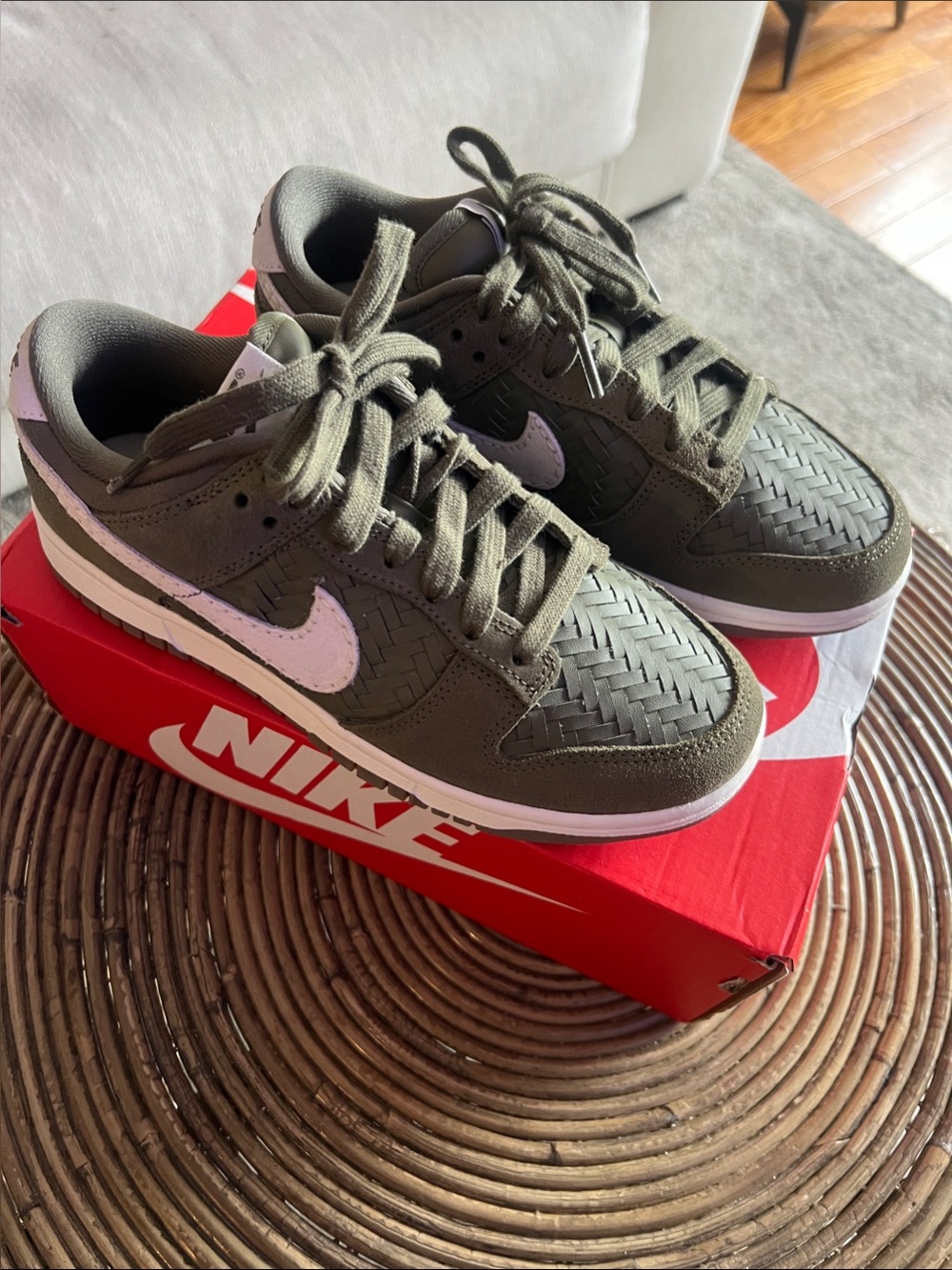Nike Olive Green Low-Top Sneakers with White Swoosh